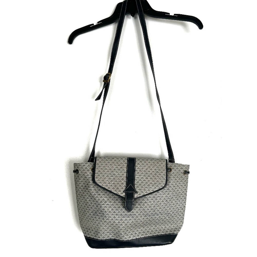 Vintage 1984 Liz Claiborne Grey Black Purse Shoulder Bag Genuine Leather Trim